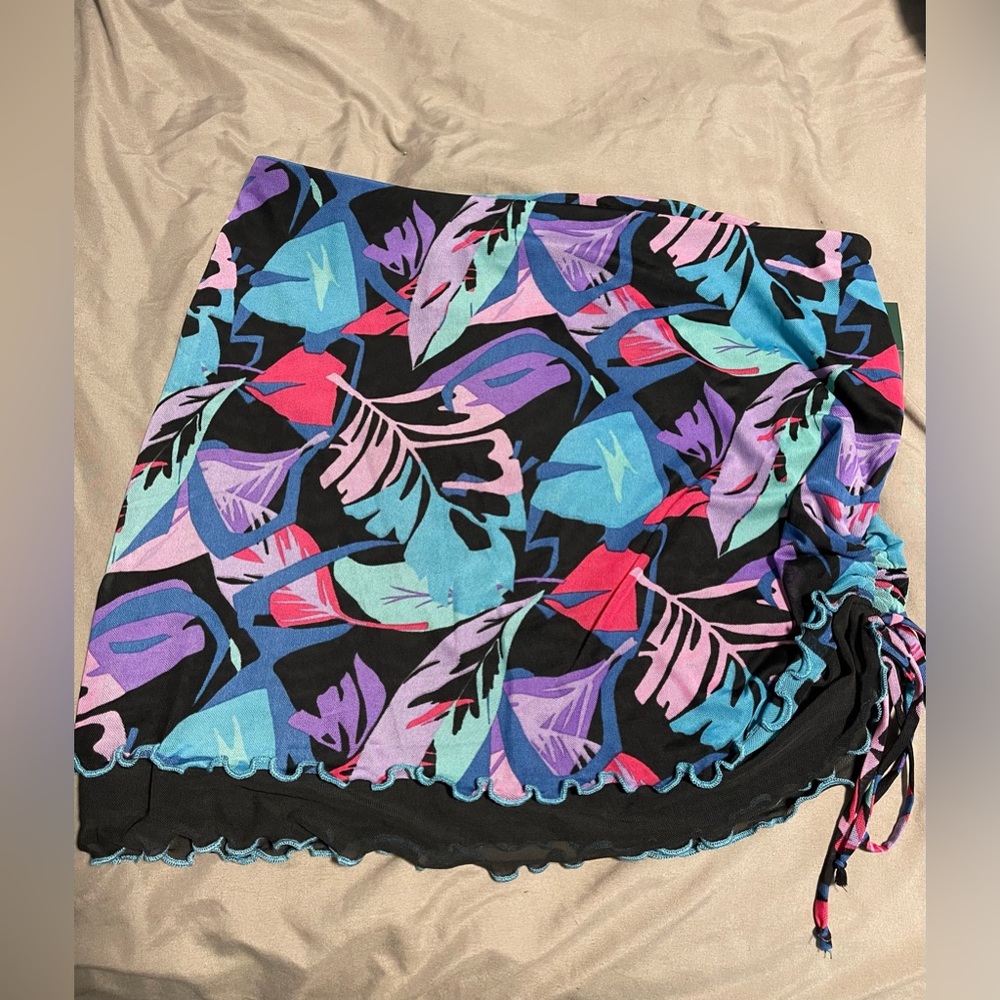 Black multi color Leaf skirt